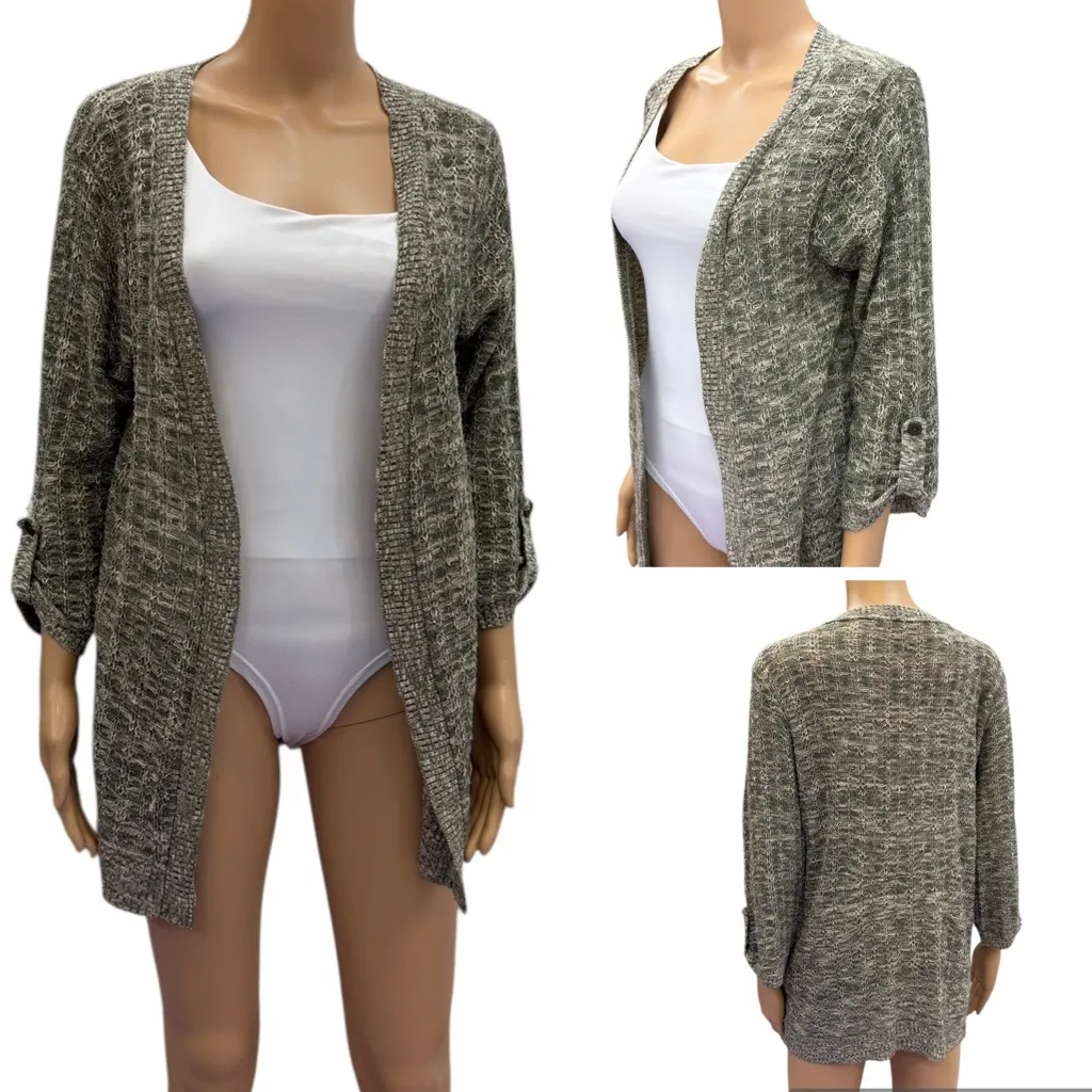 Maurices Open Front Textured Knit Cardigan Womens Large Olive Cream - Image 2