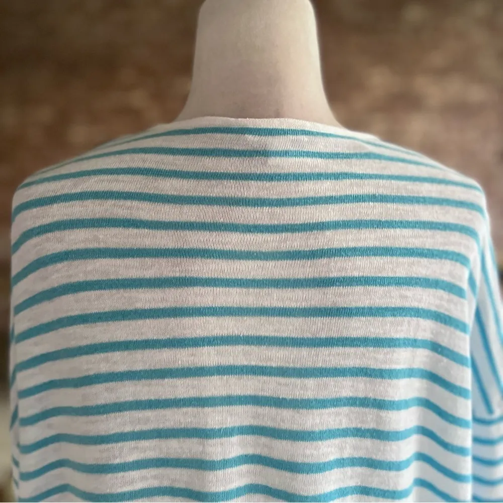 J. Jill Top Striped Linen Blend 3/4 Sleeve Blue White LP Casual Nautical Preppy Size undefined - Image 9