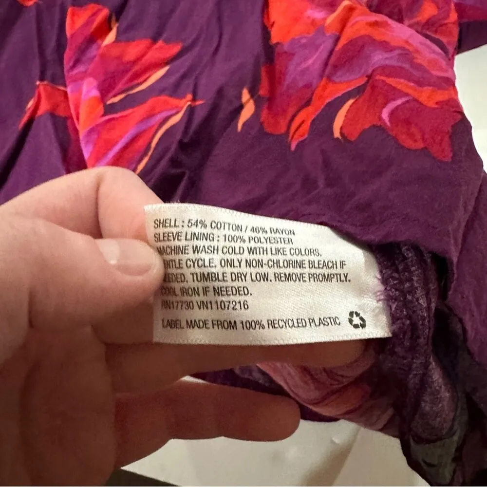 A new day Voile Purple & Pink Floral 3/4 Puff‎ Sleeve Top Size XS - Image 8