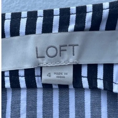 T7 Y2K VTG LOFT Black White Stripe Belted Stretched Dress Sleeveless Midi - Image 2