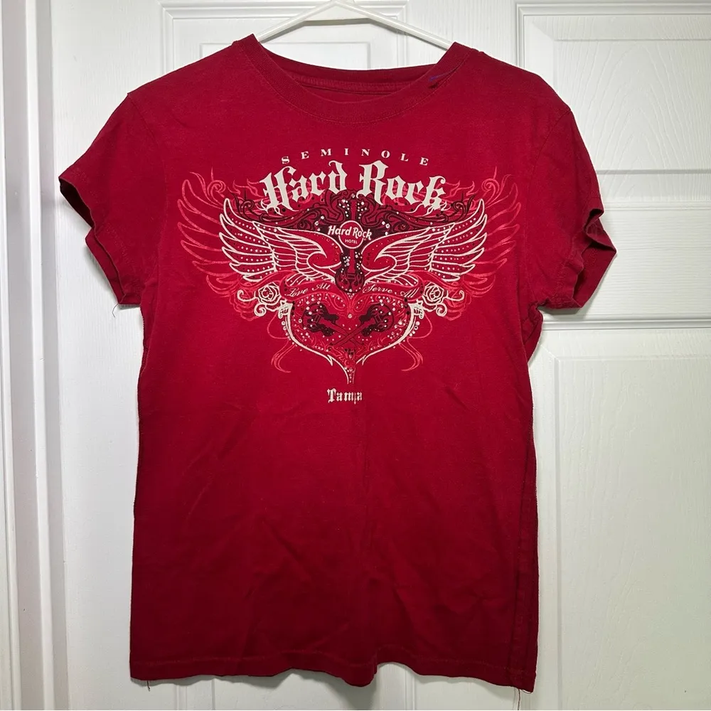 Hard Rock Cafe Red Rhinestone Fitted Short Sleeve Tee - Image 2