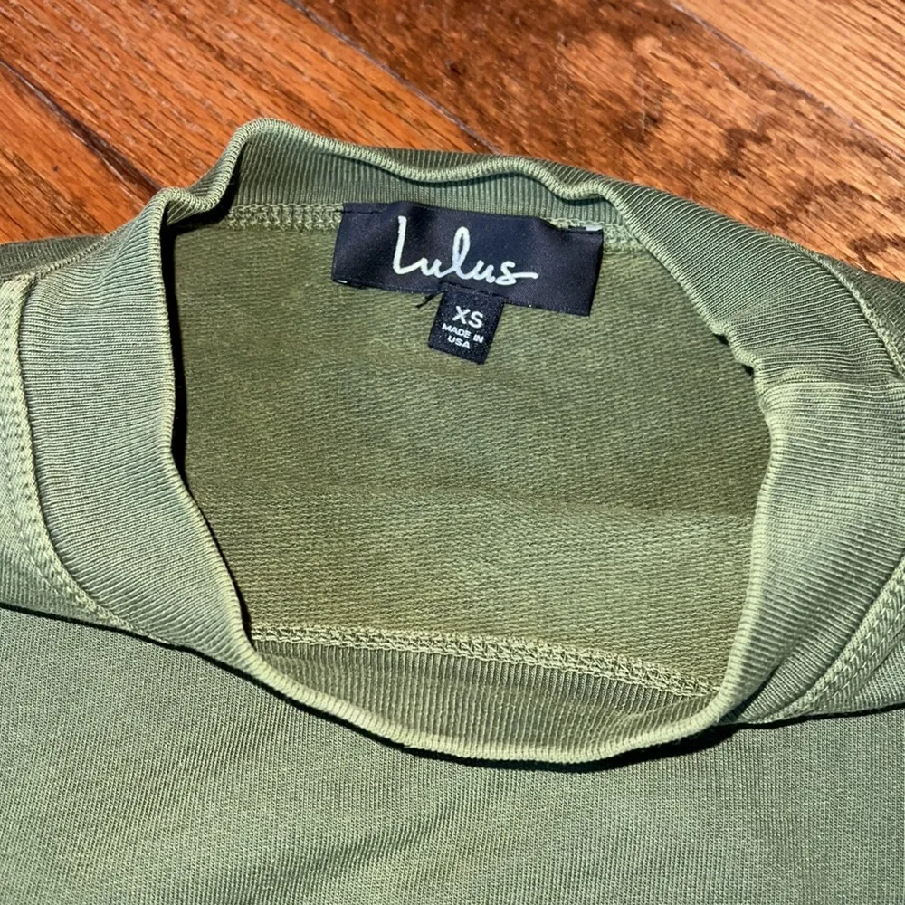 Lulus  Comfort Zone Olive Green Cropped Oversized Sweatshirt - Image 2