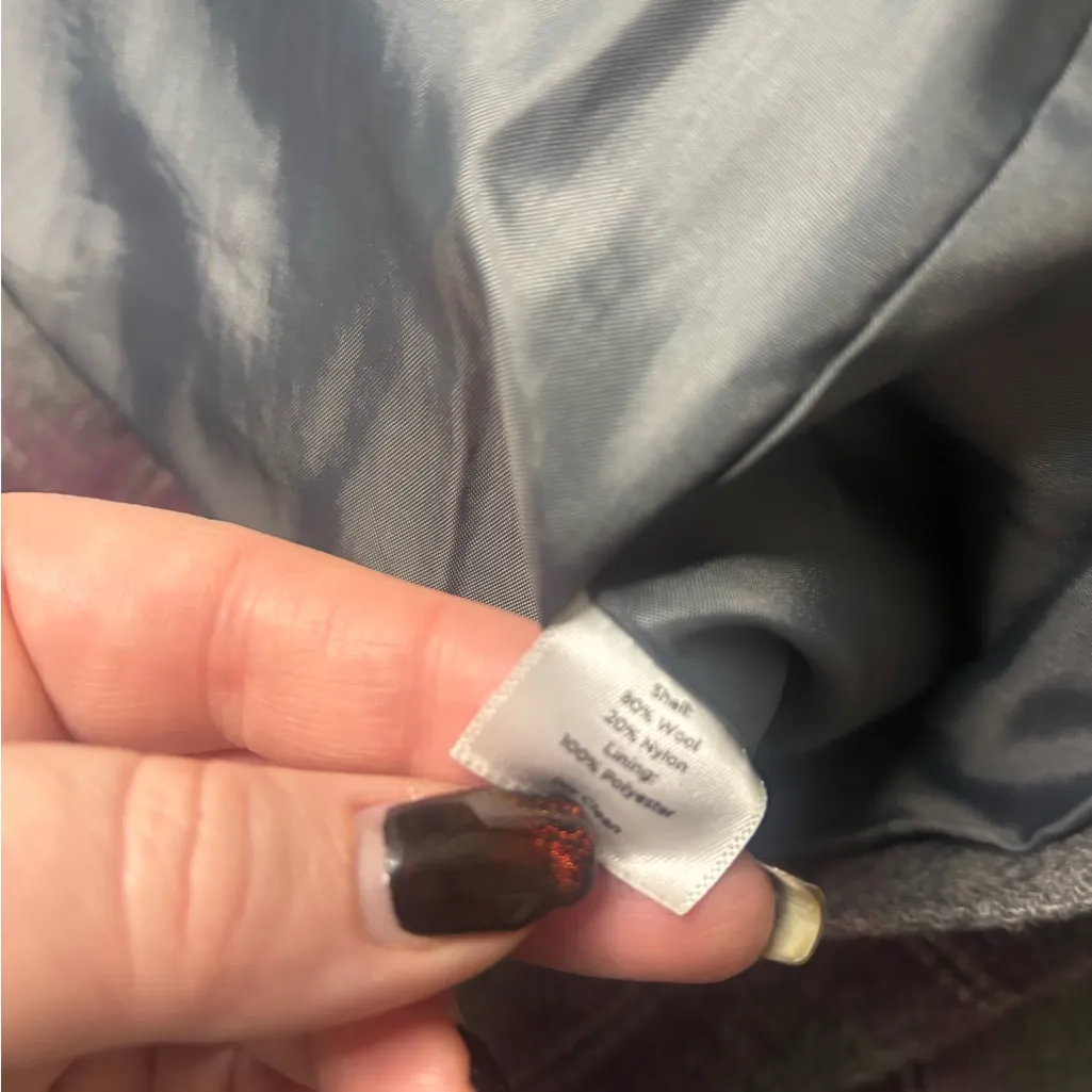 Talbots Blazer Jacket Size 14 Gray Purple Plaid Wool Blend Snap Front Pockets - Image 9