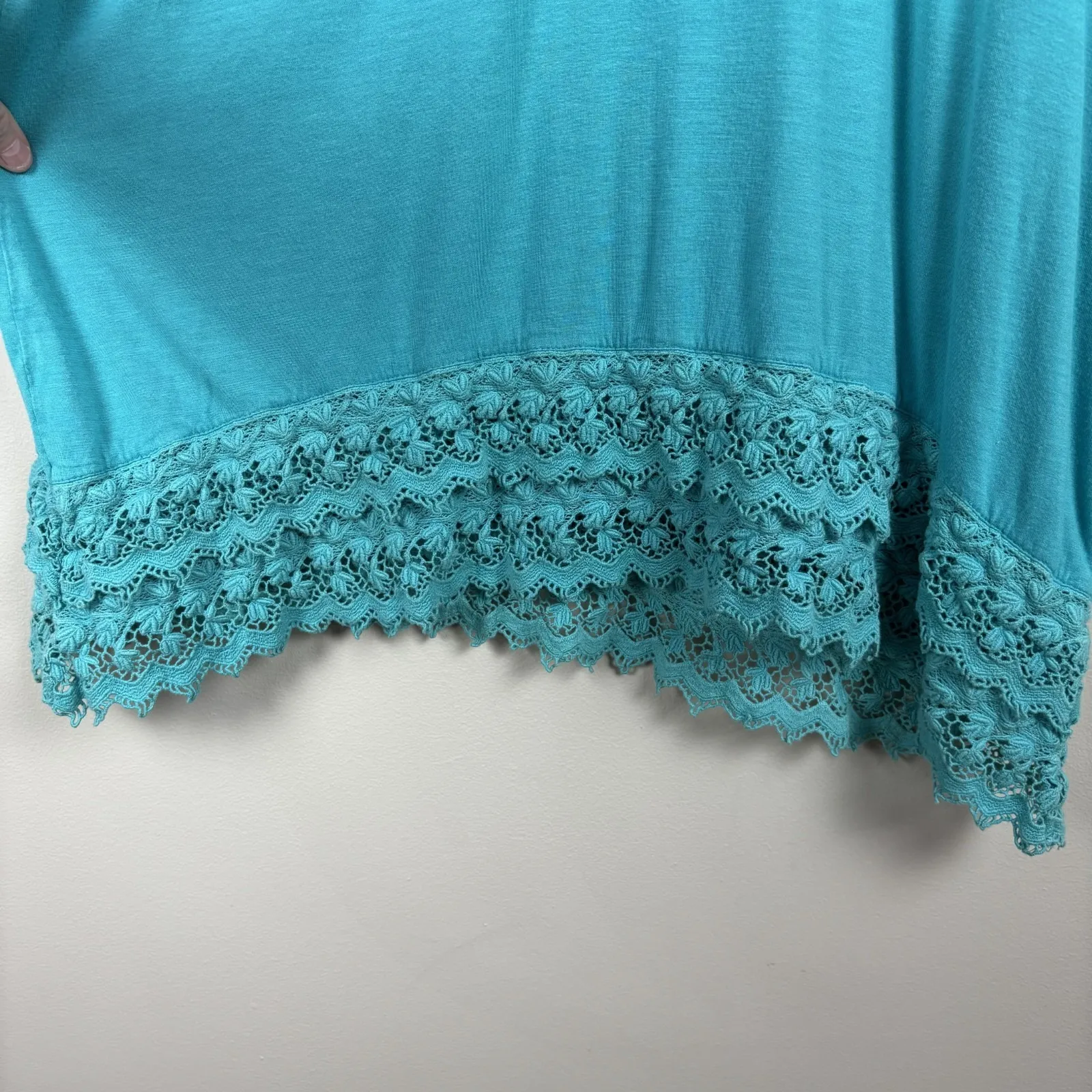 Ulla Popken Tunic Top Womens 16/18 Blue Lace Trim 3/4 Sleeve V - Image 4