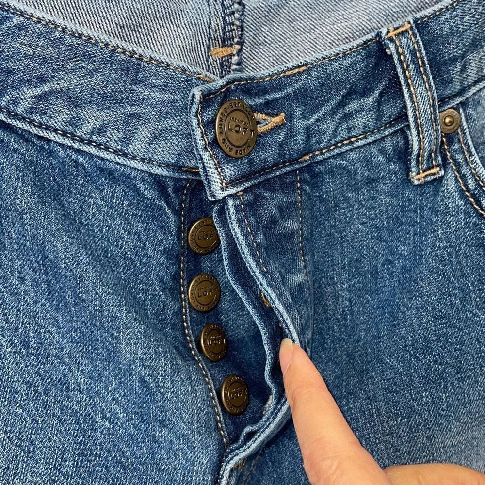 Ann Taylor LOFT Womens Mid Rise Button Fly Distressed Boyfriend Jeans Blue Sz 29 - Image 6