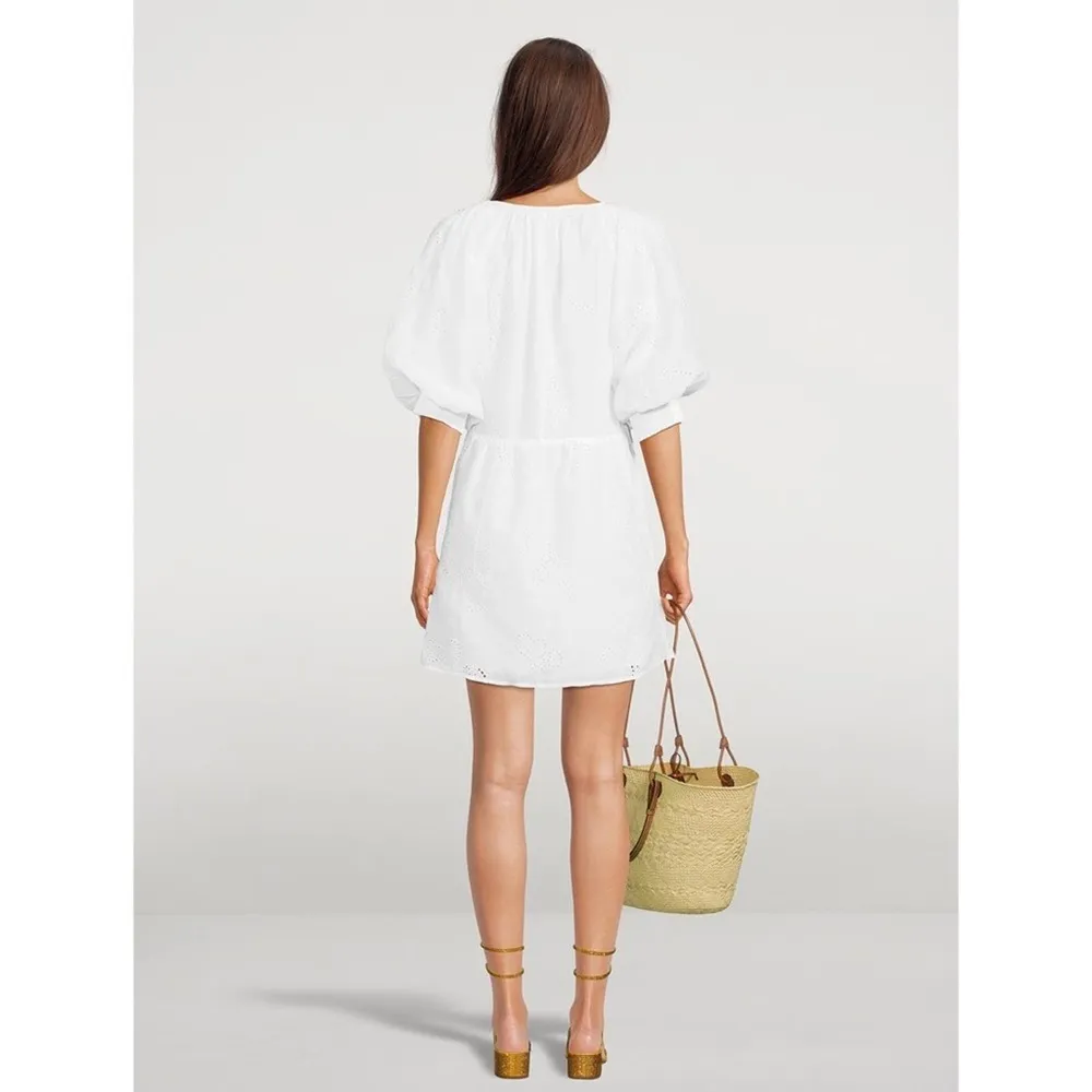 Frame Eyelet Puff Sleeve Mini Dress - Image 9