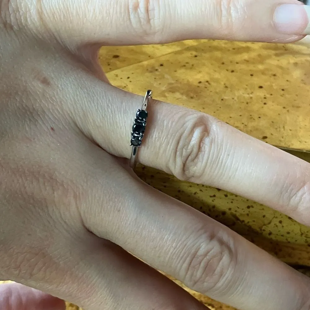 Natural Black Diamond Sterling Silver Trilogy Ring Size 7 - Image 3