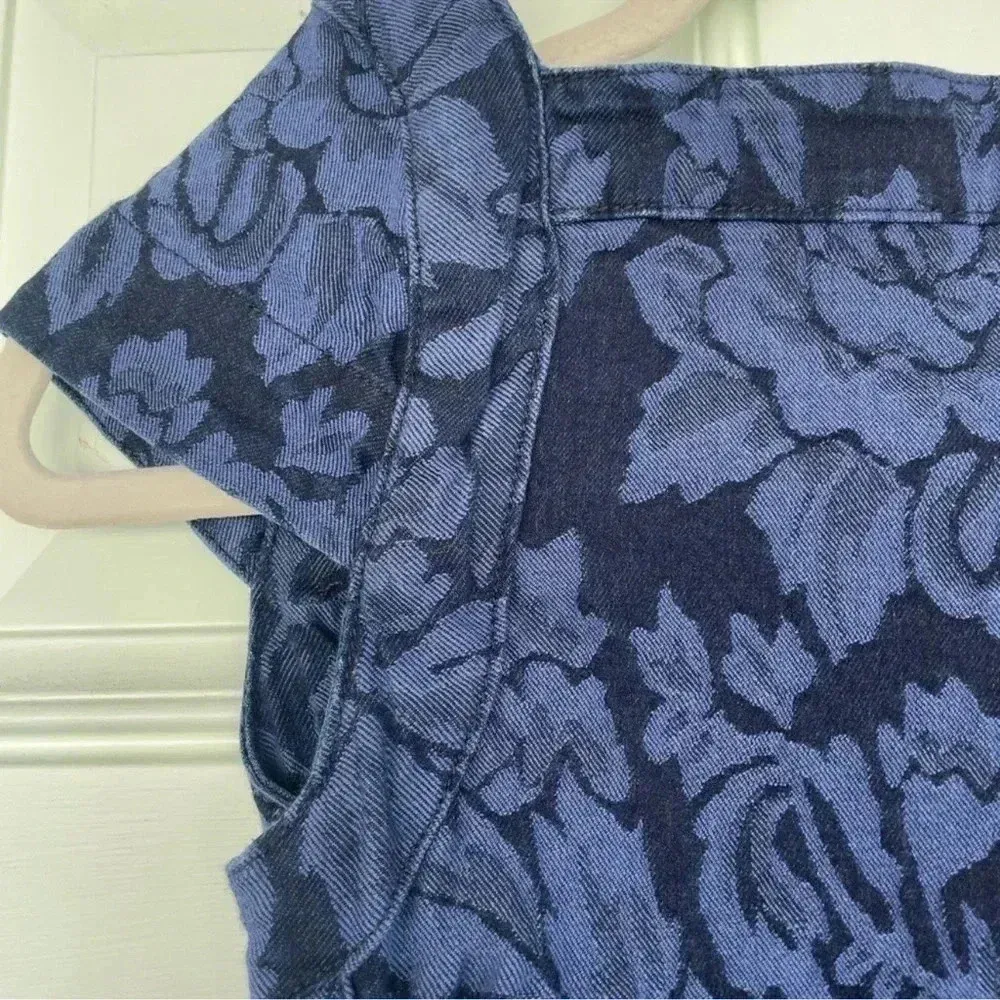 Vintage Guess 1981 Black & Blue Floral Denim Bodycon Cut Out Back Dress Size 4 - Image 5