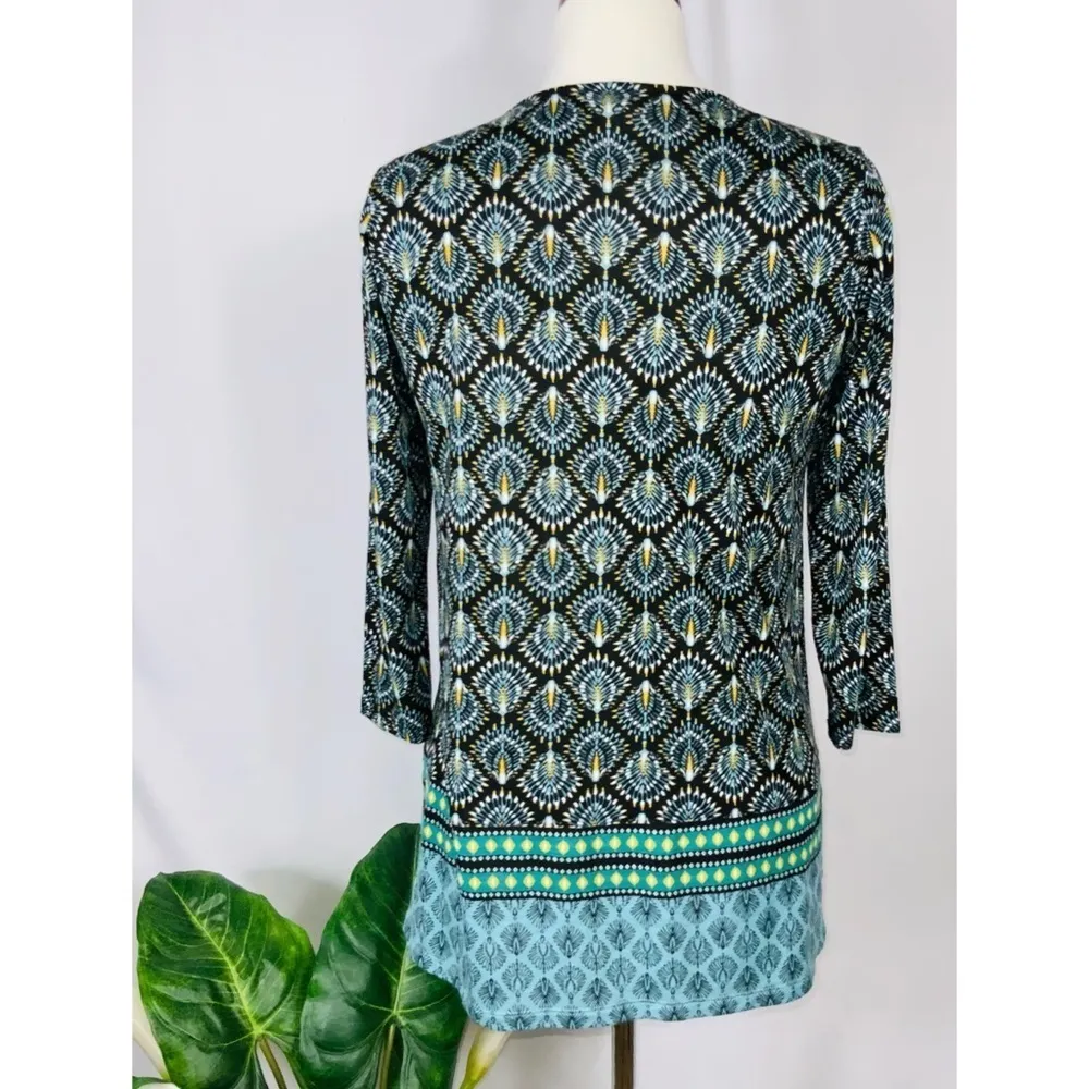 J Jill Casual Career Black Multicolor 3/4 Sleeve Knit Tunic Blouse Like New XSP - Image 4