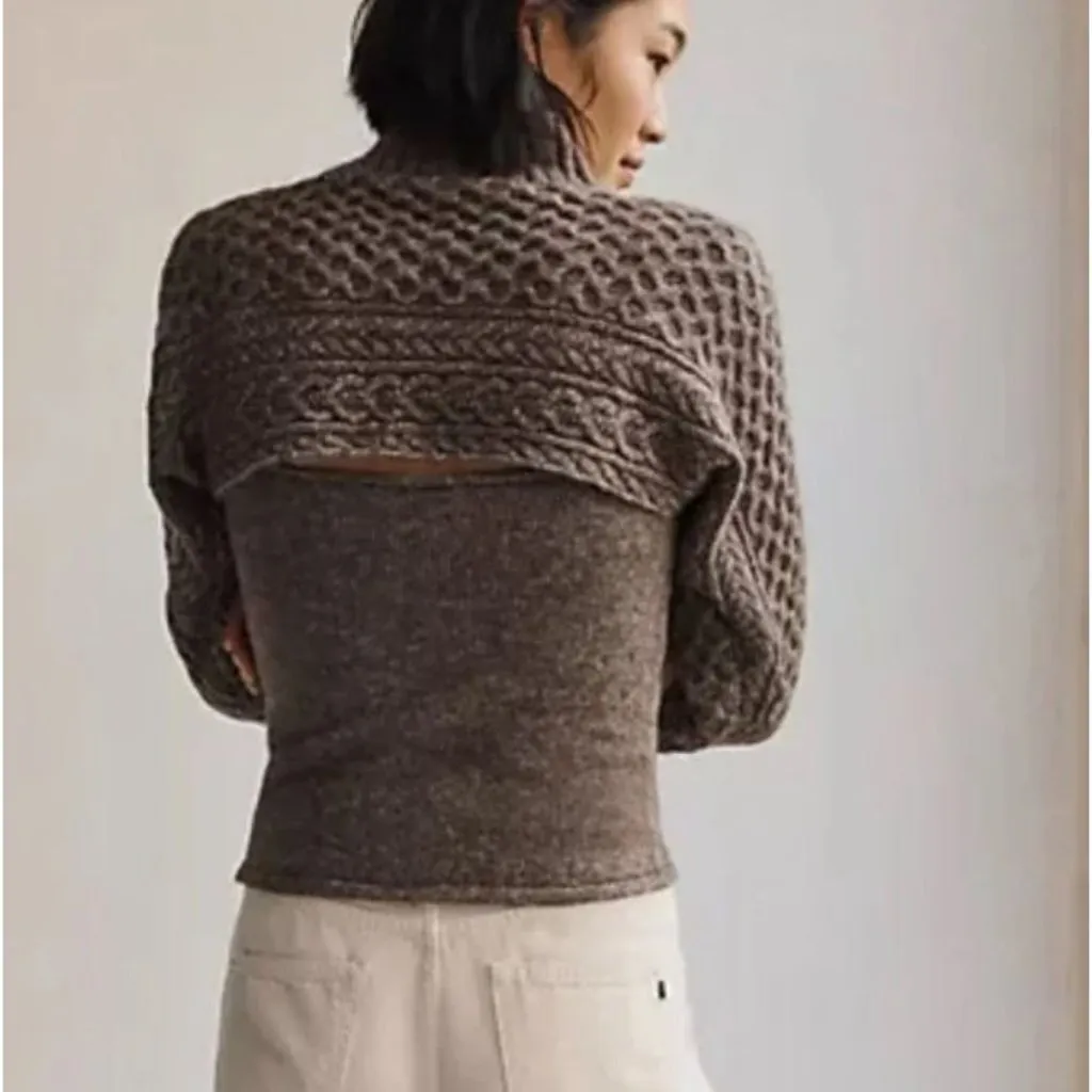 NWT Anthropologie ASTR The Label Taupe Cable-Knit Sweater Shrug Set Size M/L - Image 3