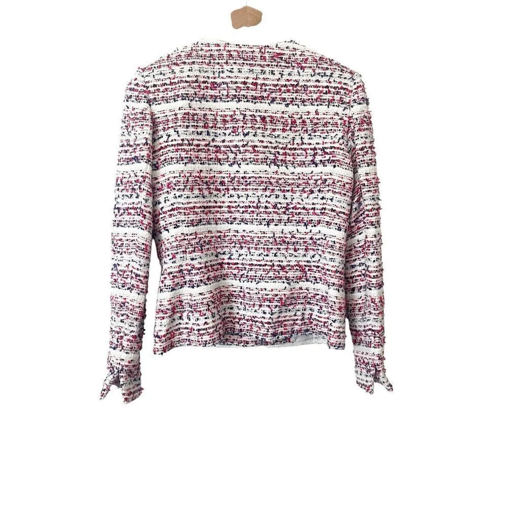 Karl Lagerfeld Paris Red White Blue Tweed‎ Front Pocket Button Jacket Size 4 - Image 3