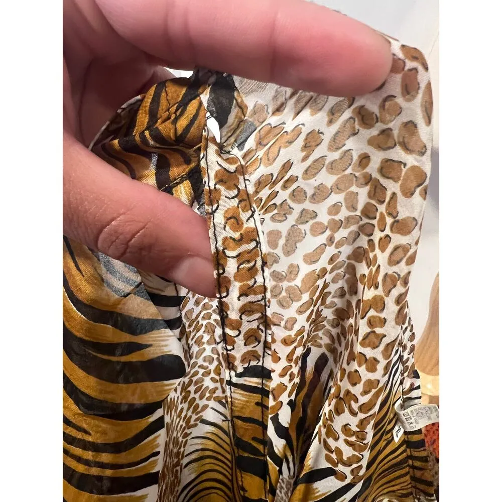 Women’s Tiger Print Fringe Wrap Coverup Sarong Skirt. XL Resortwear Vacation Tan - Image 8