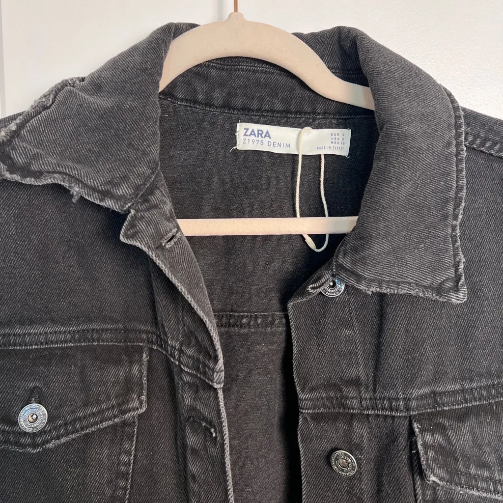 Zara Women’s Black Denim 100% Cotton‎ Jacket Belted Long Sleeves Small - Image 4