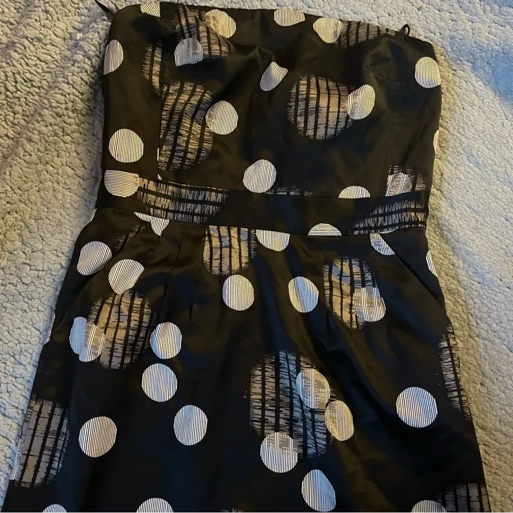 Banana Republic Women's Black White Strapless Poka Dot Print Mini Dress Sz 2 - Image 6