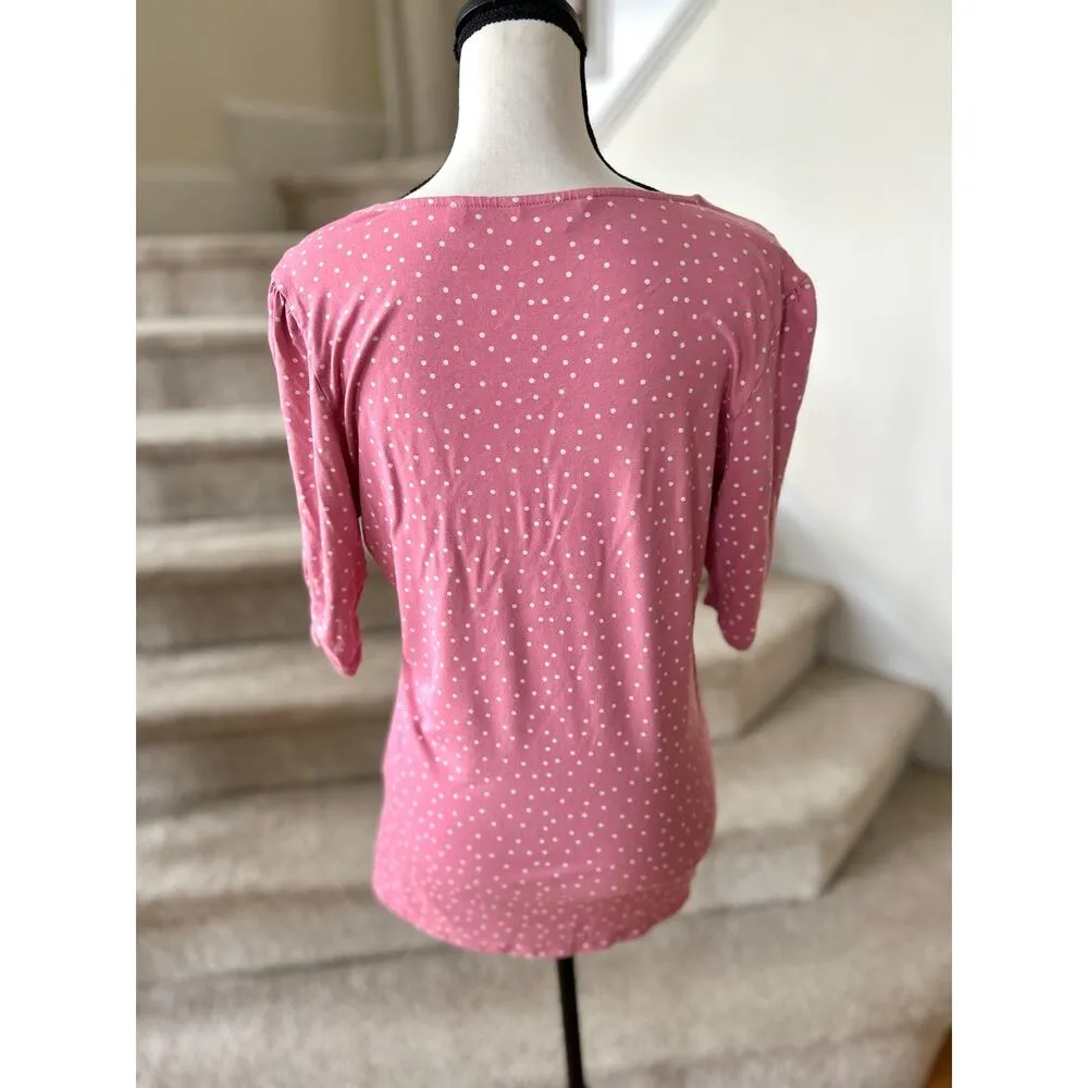 Boden Jane Bubblegum Pink & White Polka Dot 3/4 Sleeve Blouse Size 14 - Image 3