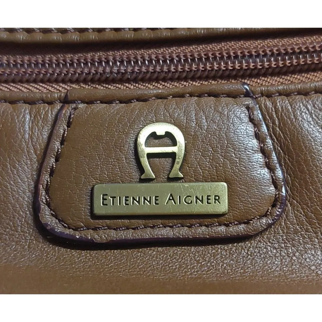 Etienne Aigner Classic Brown Leather Purse Shoulder Bag Gold Hardware - Image 3
