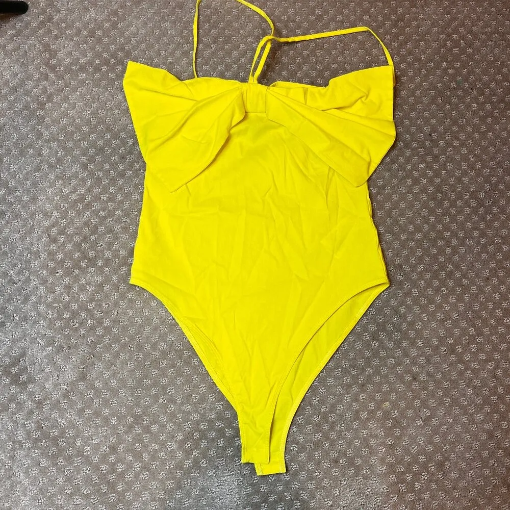 Zara Womens Bodysuit Yellow Top Big Bow SZ M Night Out Statement Festival Boho - Image 4