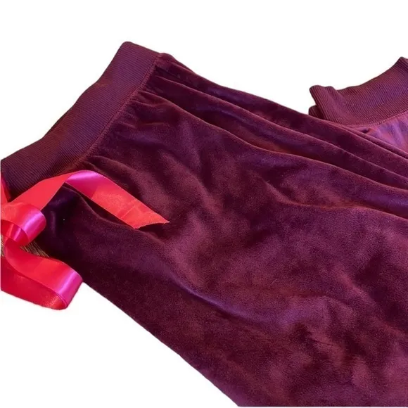 Honeydew Velour Dark Purple Joggers w/ Hot Pink‎ Ribbon Drawstring Waist Large - Image 9