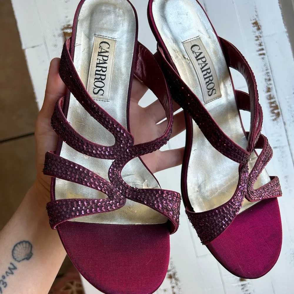 Caparros maroon sparkle sequin low formal dress heels - Image 9