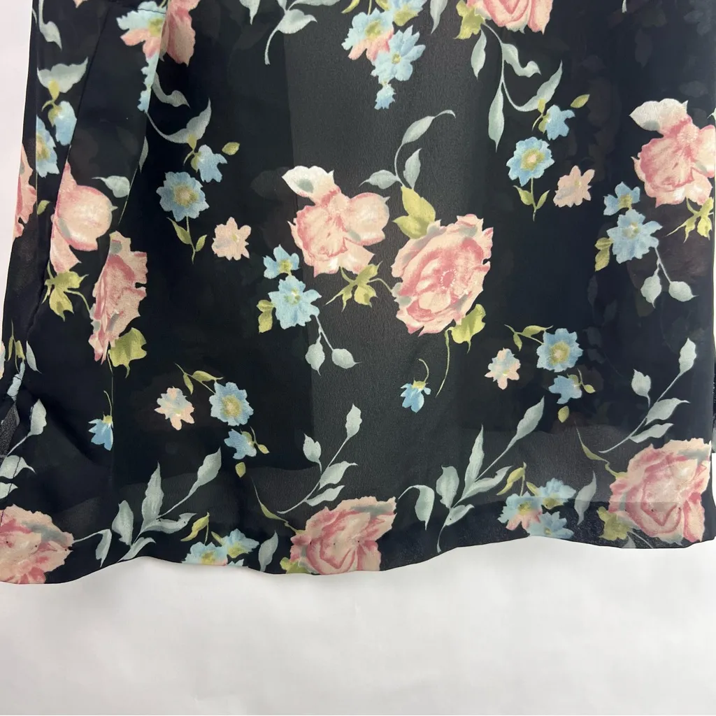 Stacey! Black Sheer Floral Open Front Vest Blouse, Vintage USA Made 8P, Romantic - Image 8