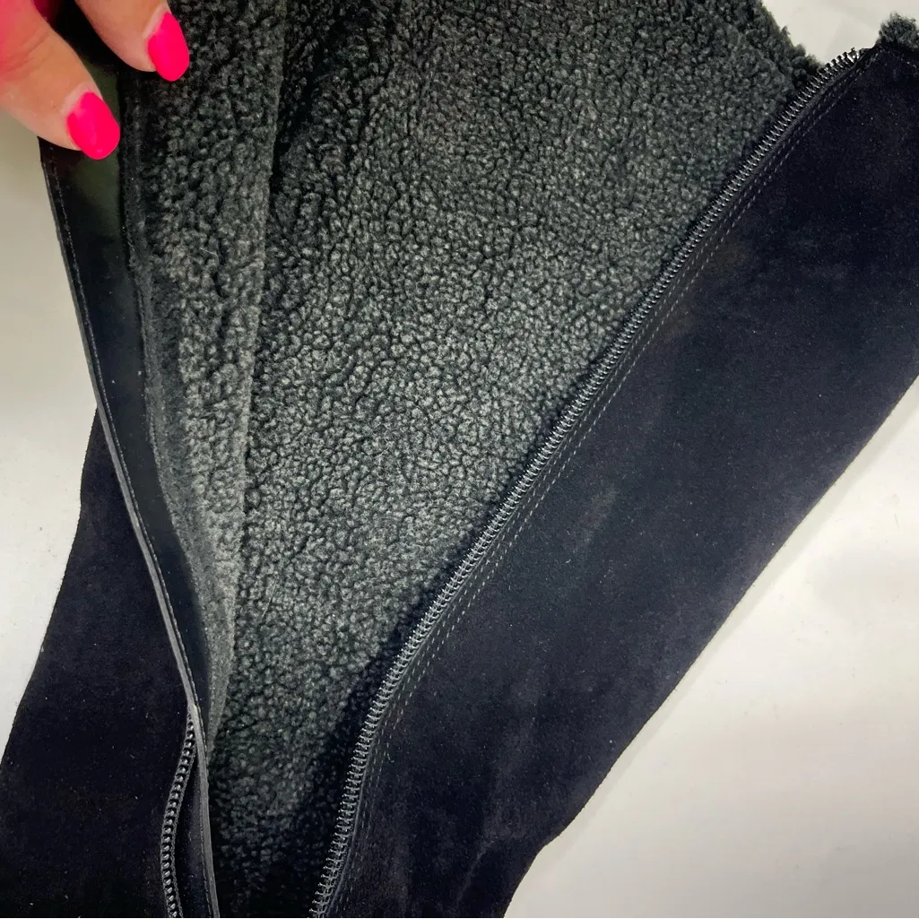 ALFANI VERMONT SUEDE LEATHER‎ SHEARLING TRIPLE BUCKLE RIDING BOOT WOMEN 7 BLACK - Image 6