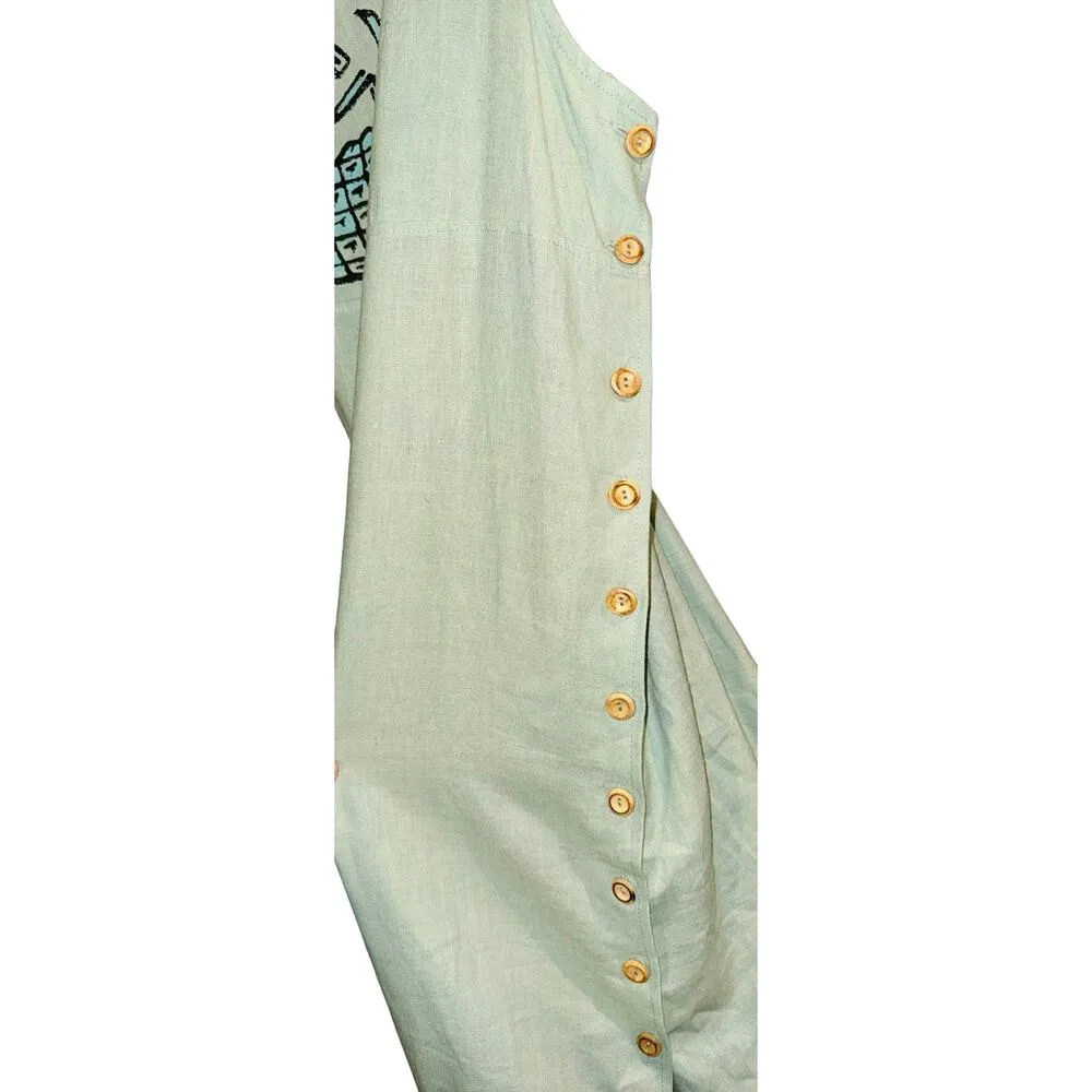 Vintage 90's R&K Linen Blend Overall Midi Dress Womens 10 Pineapple Green Y2K - Image 3