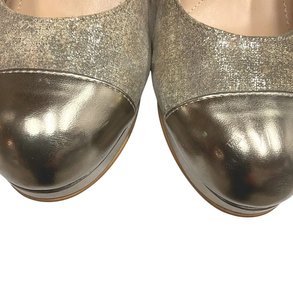 Tahari Women's‎ Laura Gold Cap Toe Leather Platform Pumps Heel Size  8.5M Party - Image 6