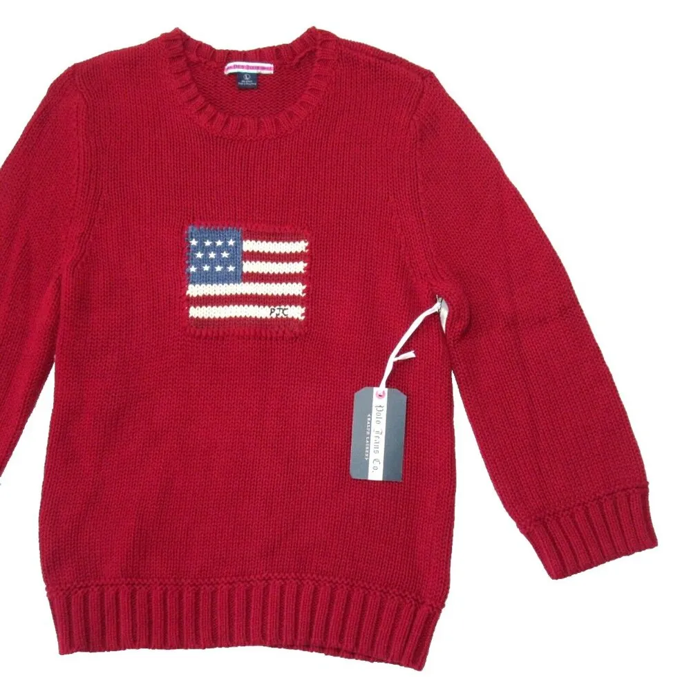 NWT Polo Jeans Co Ralph Lauren American Flag Cotton Crewneck in Red Sweater L Size L - Image 3