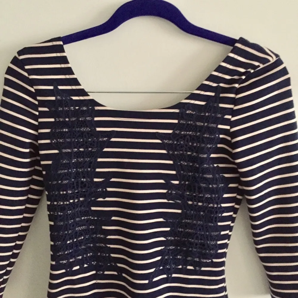 Free People Navy & Cream Striped Fitted Dress Size XS - Image 3