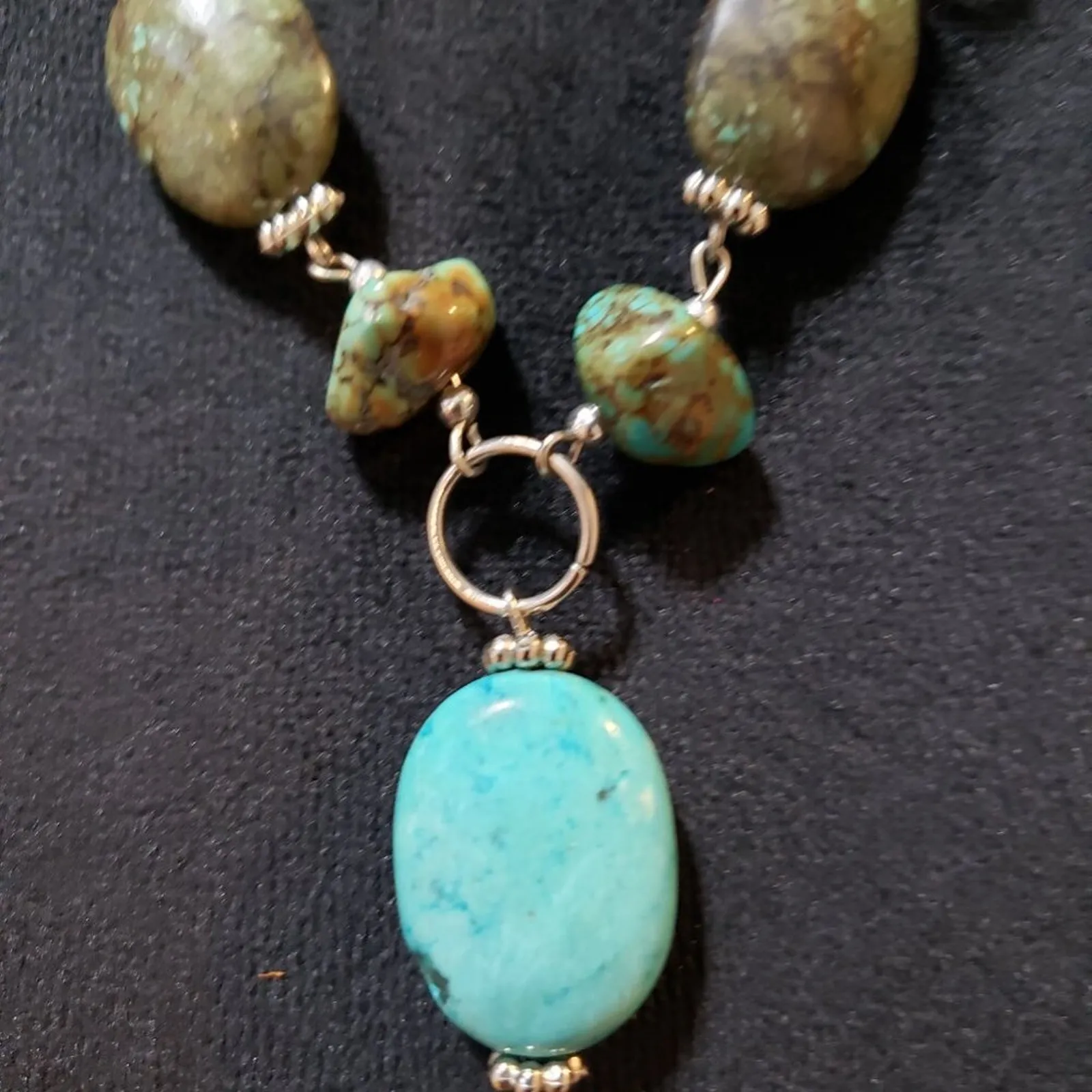 Womens Fashion Turquoise Howlite Stone Circle Link Necklace w/ Spring Ring Blue - Image 3