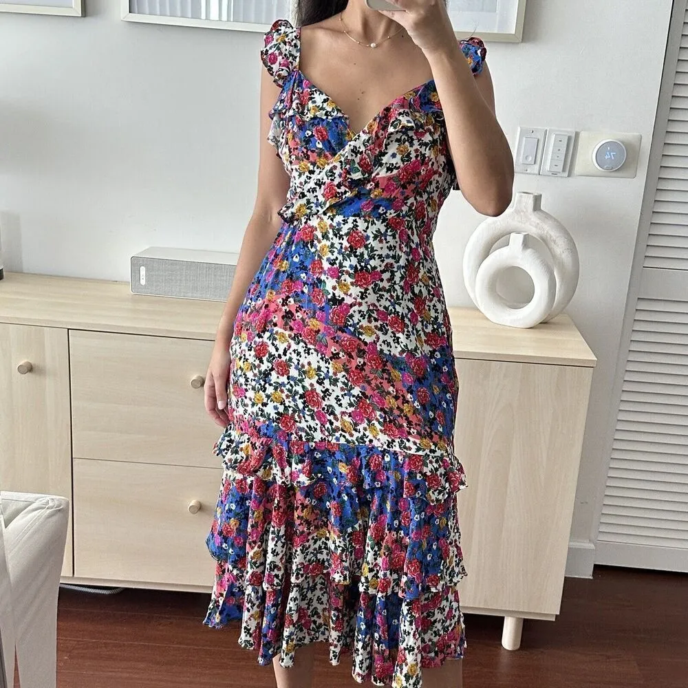 Majorelle Nolita Dress Womens Large Midi Floral Dress Patchwork Revolve Ruffle - Image 4