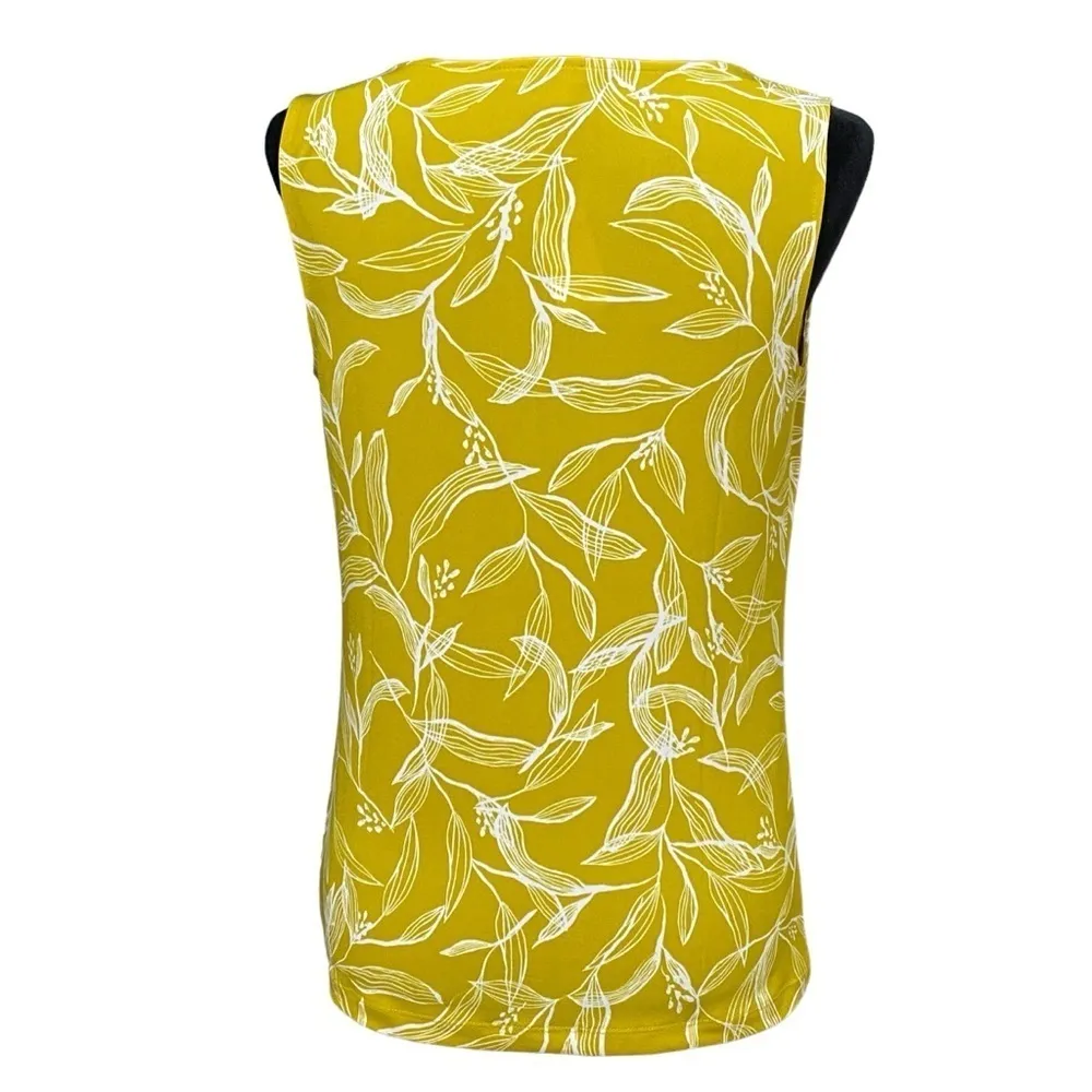 Ann Taylor Mustard Yellow Sleeveless Blouse Small NWT Floral Leaf Print Summer - Image 4
