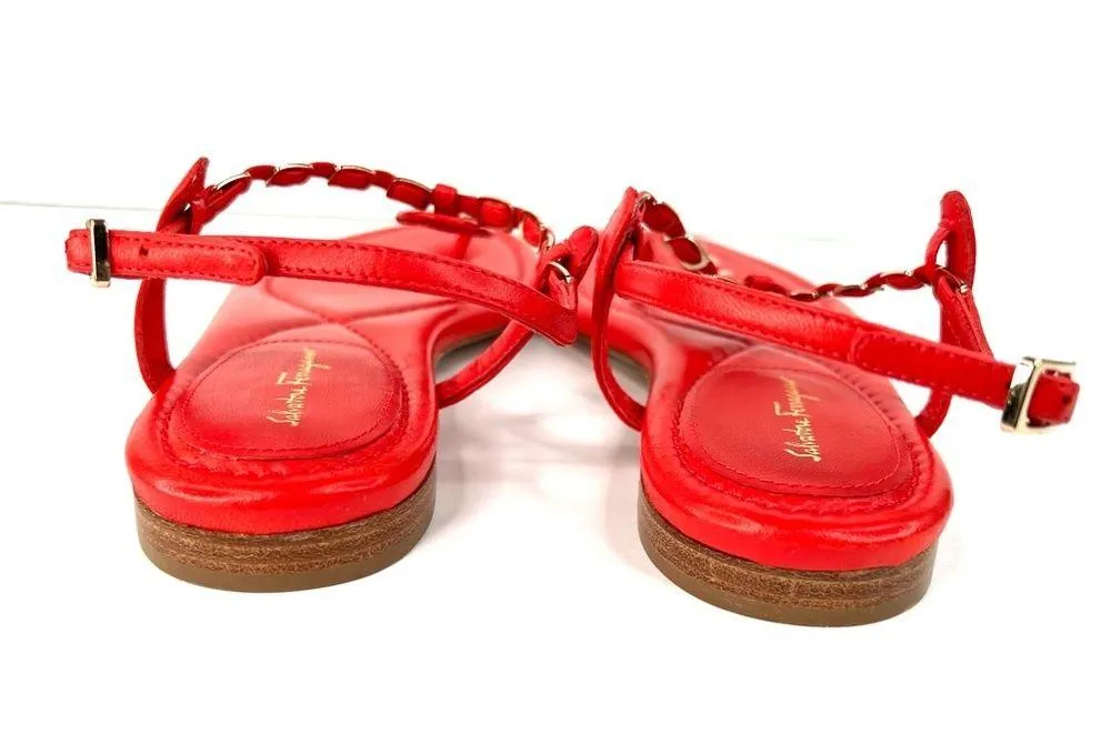 SALVATORE FERRAGAMO TAHITI CORAL LEATHER T-STRAP FLAT SANDALS SIZE 7.5 D - Image 10