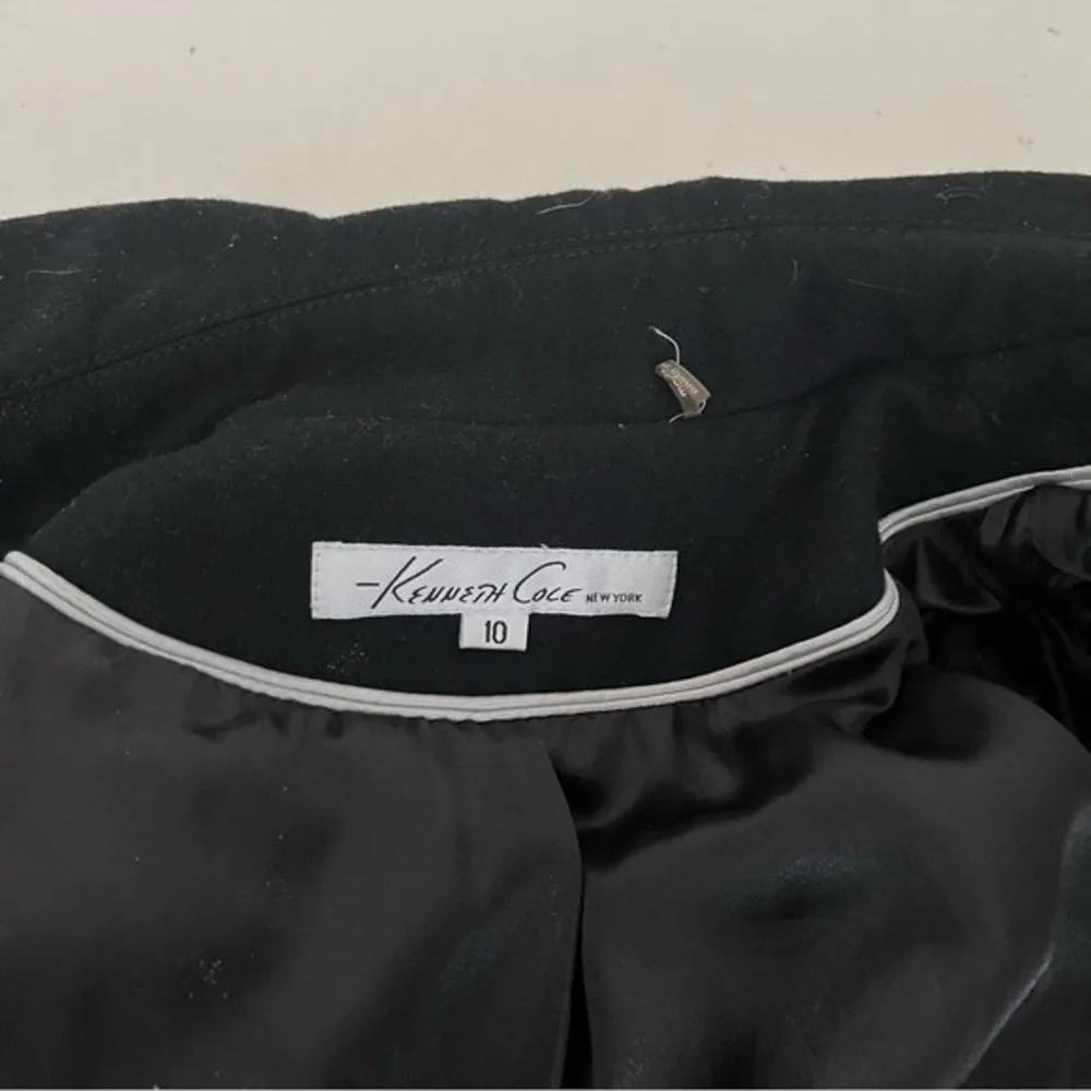 KENNETH COLE Black Double Breasted Peacoat Wool Blend Belted Size 10 - Image 7