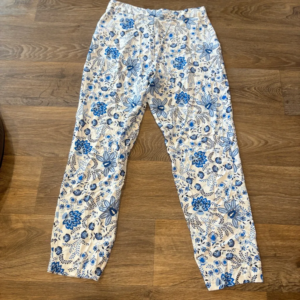 Stella Parker Flora Crop Pants Resort White Barefoot Beachcomber Print Small - Image 2