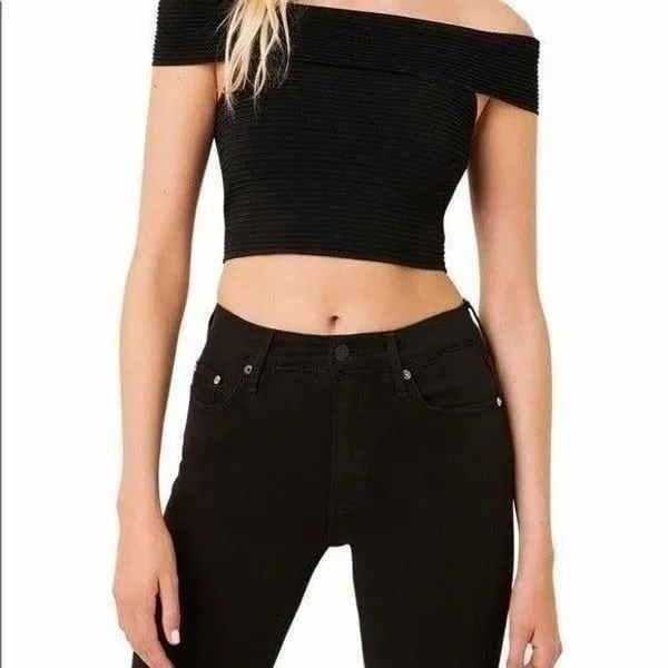 French‎ Connection Odelia Off Shoulder Crop Top, Black, Size Large, NWT - Image 5