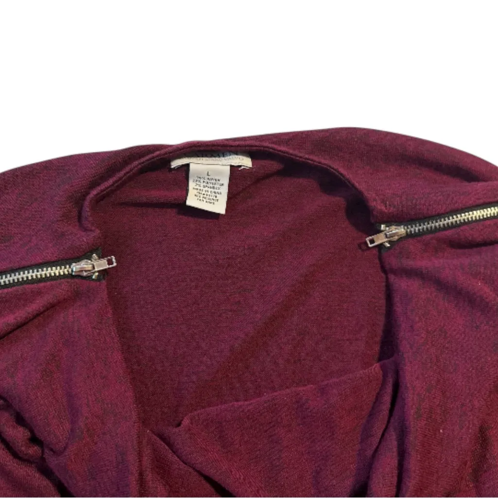 Women's Burgundy Long Sleeve Top with Zippers on the Shoulders - Image 3