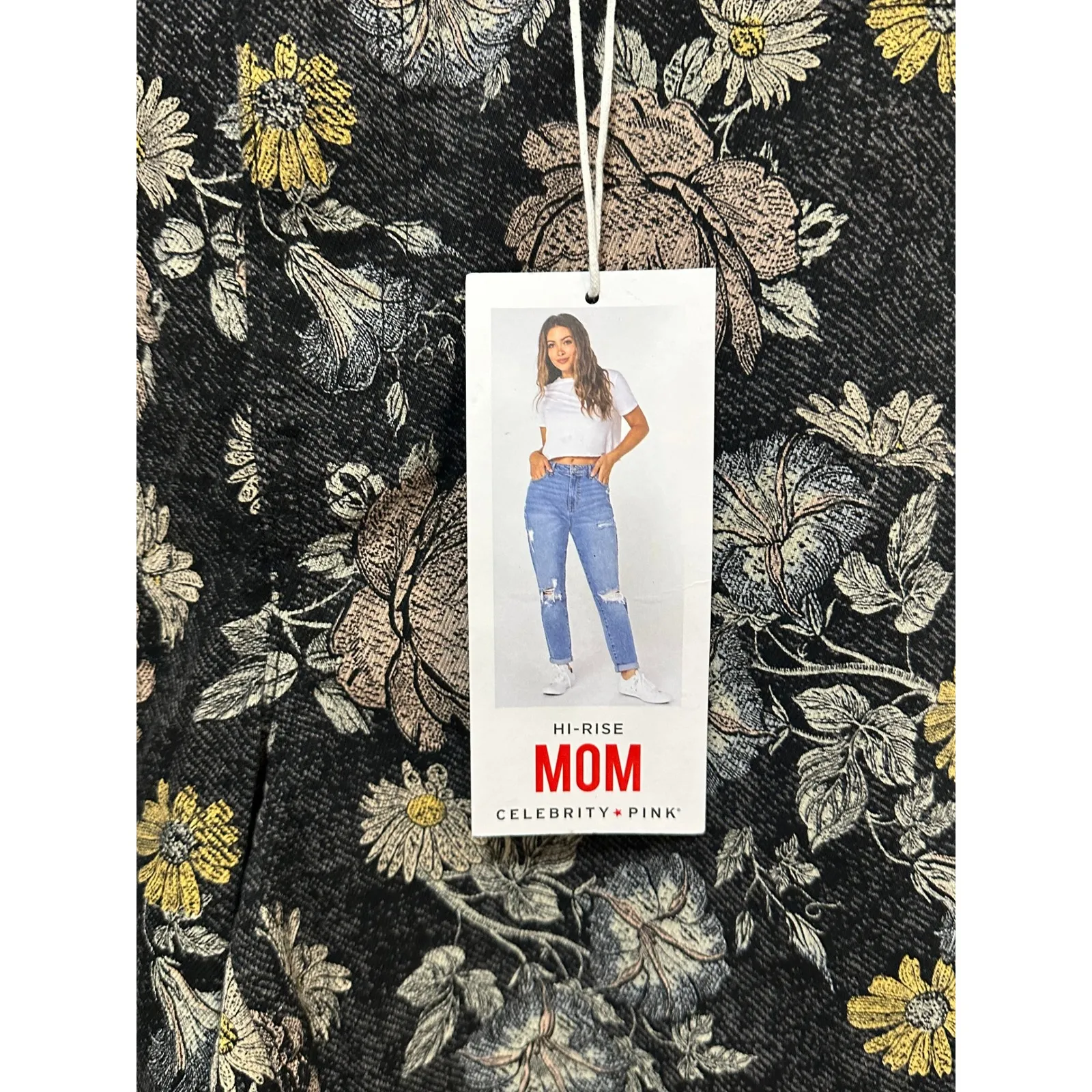 CELEBRITY PINK Mom Jeans Floral Print High Rise Cropped Distressed Size 11 30 - Image 2