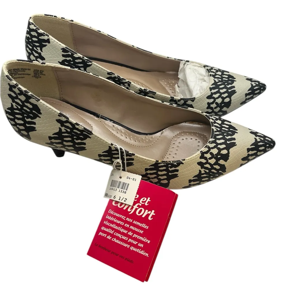 VINTAGE 2013 NEW DEXFLEX LEATHER SYNTHETIQUES COMFORT CREAM/BLACK 6.5 PUMP - Image 3