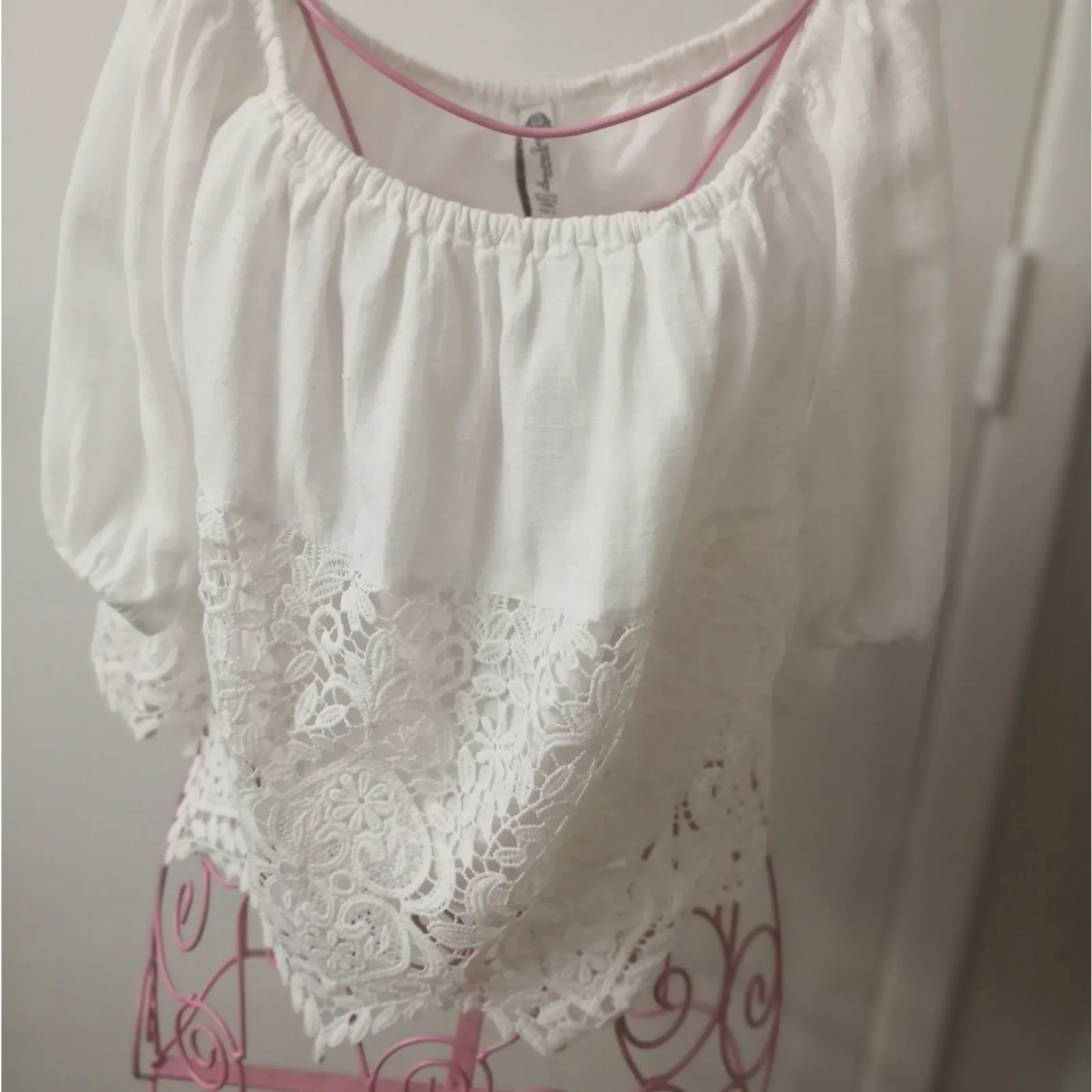 American Rag Cropped White Lace Top S Boho Costal Cowgirl Cottagecore Fairycore - Image 4