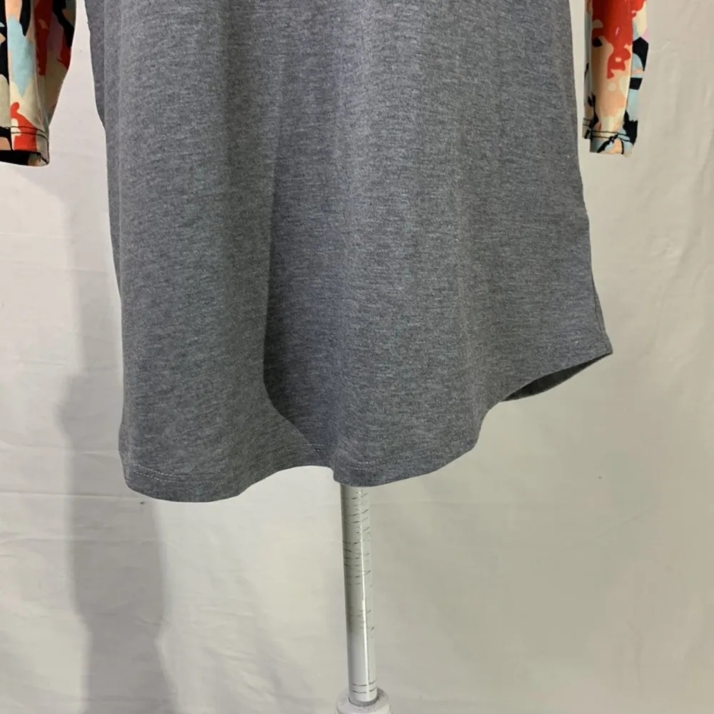 Simply Comfortable 3/4 Floral Print Sleeve Solid Gray Size XXL - Image 3