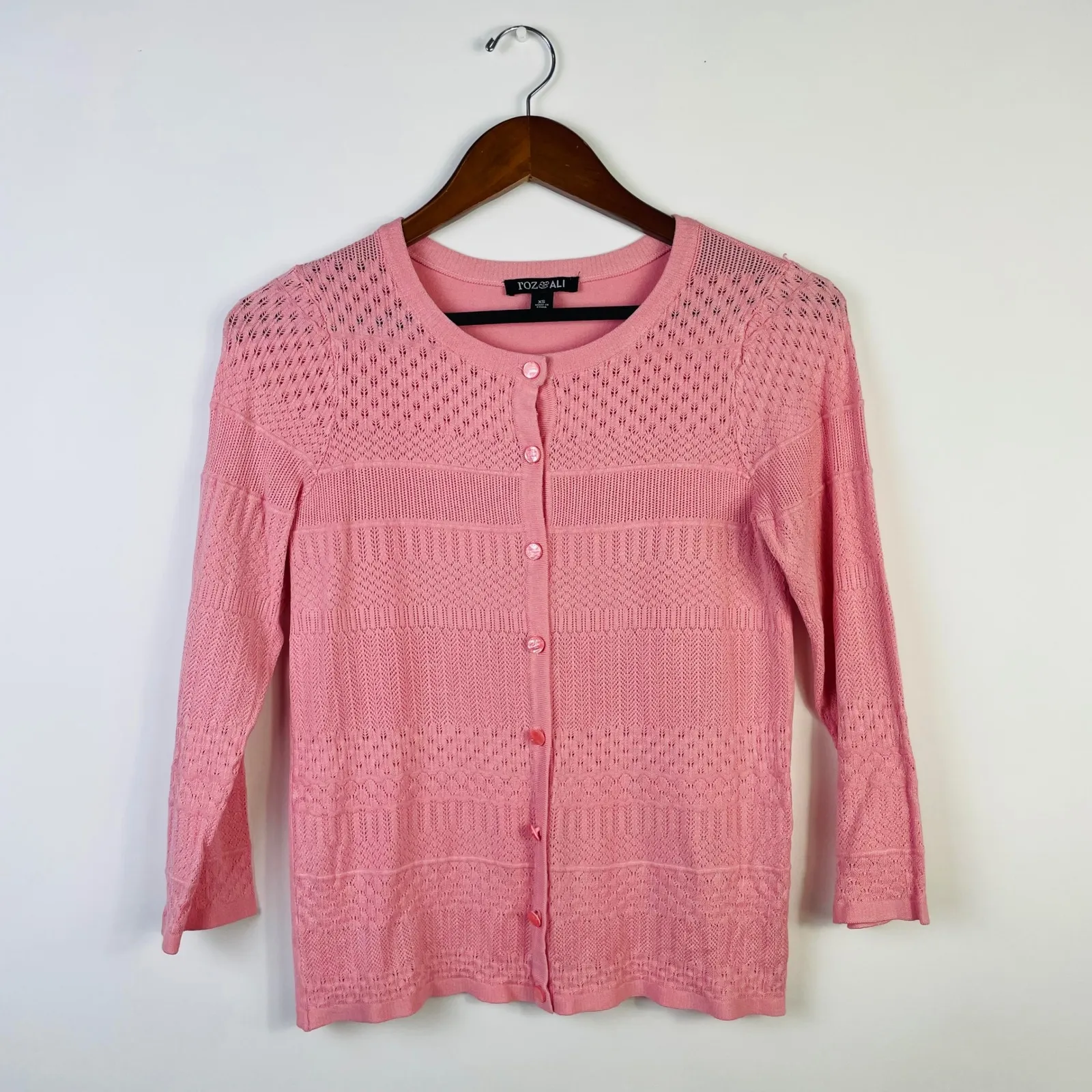Roz & Ali Y2K Knit Cardigan Sweater Button Front Lightweight Pink‎ XS - Image 2