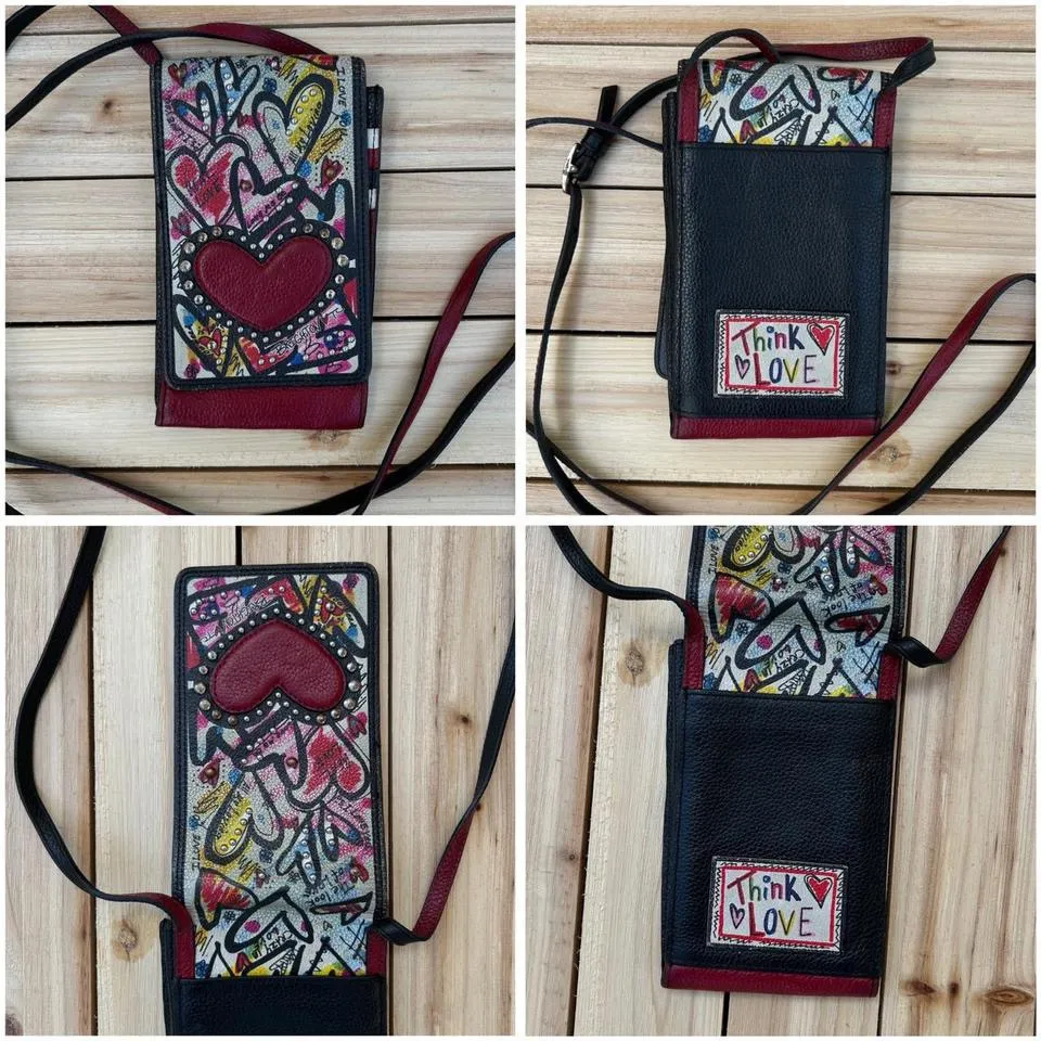 The Art of Love Phone Organizer Brighton Leather Crossbody Bag Purse w/ Graffiti - Image 3