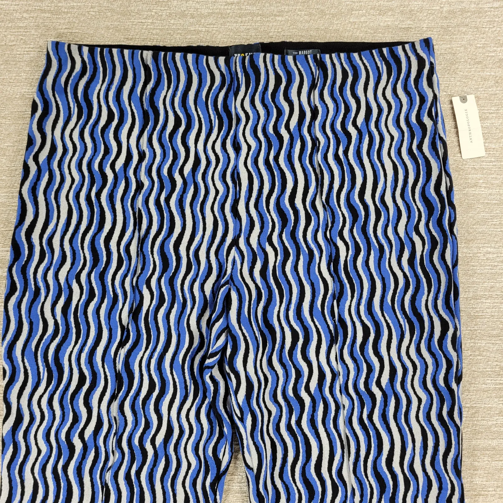 Maeve Anthropologie The Margot Pants XL Blue Wave Motif Knit Pull-On NWT - Image 3