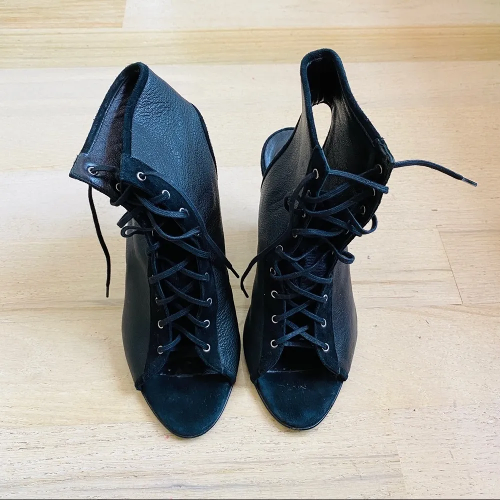 ACNE tie wedge leather/suede trim sandal Y2k - Image 2