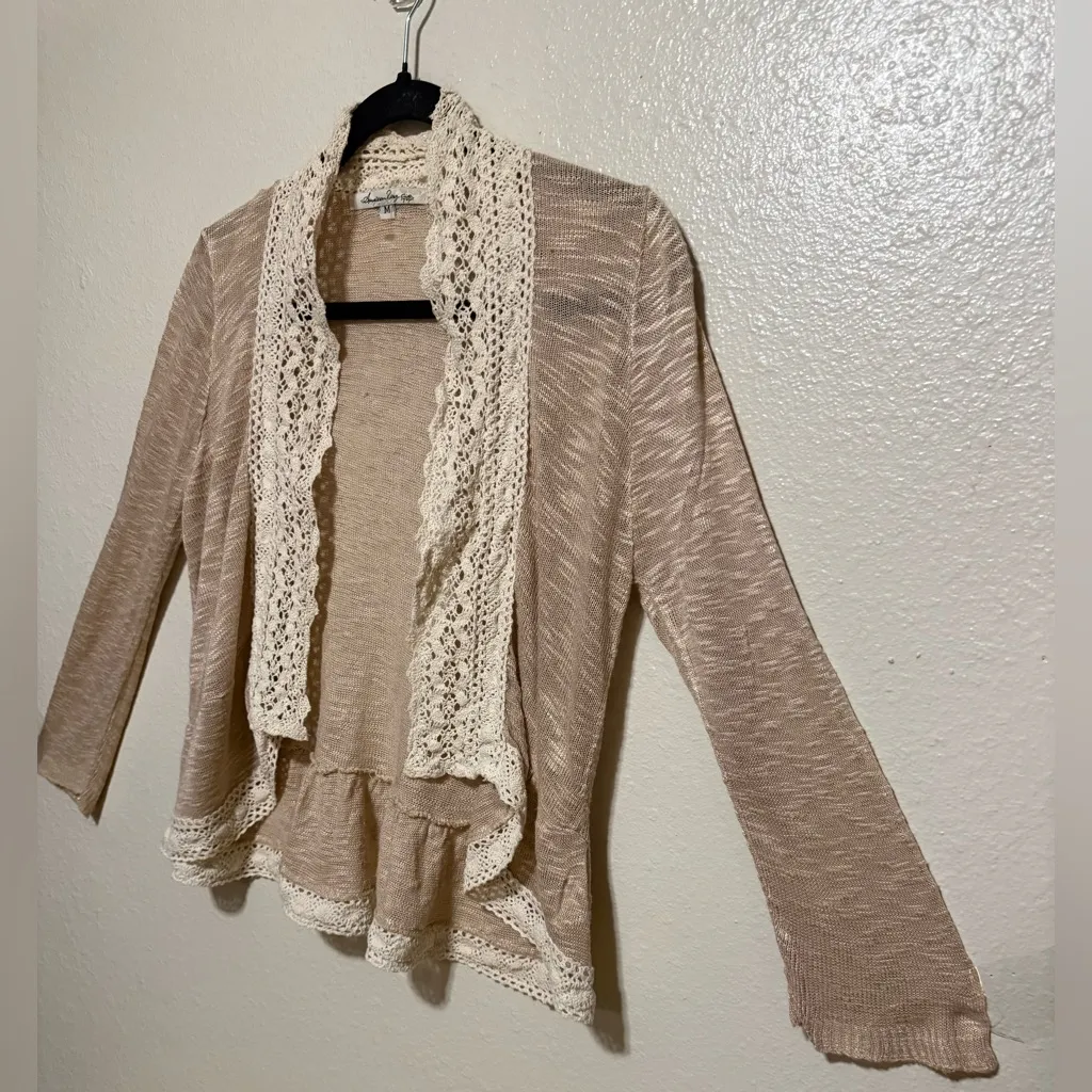 American Rag Lace Trim Open-Front Cardigan | Lightweight Layer | Medium - Image 3