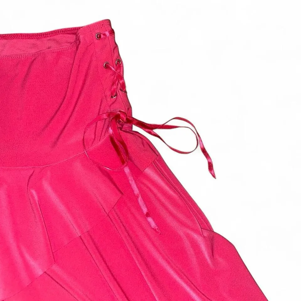 Y2K hot pink low rise asymmetrical mini skirt with lace up side detail Size M - Image 3