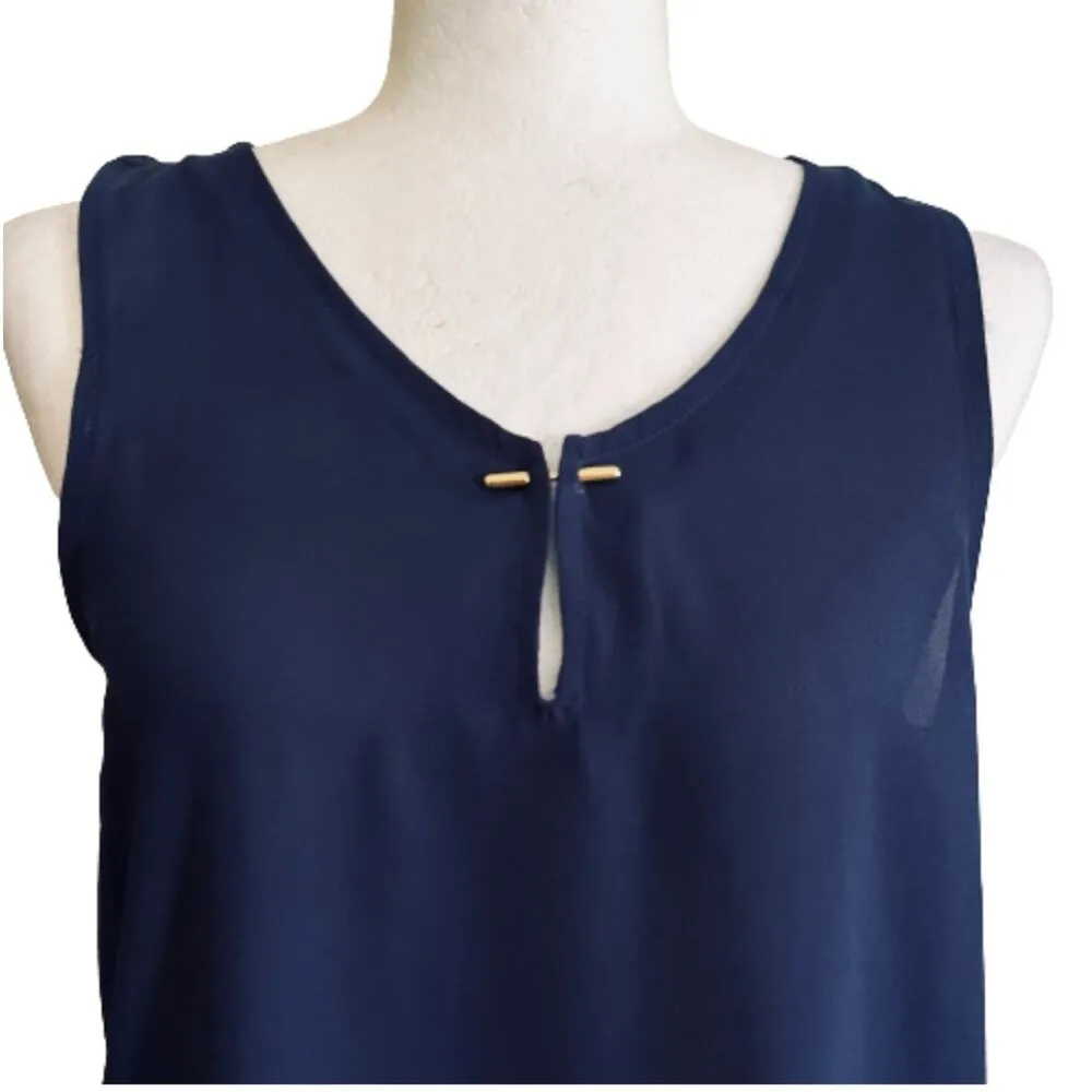 Harve Benard Blouse Navy Scoop V-Neck Keyhole Sleeveless Top Blouse Small NEW - Image 3