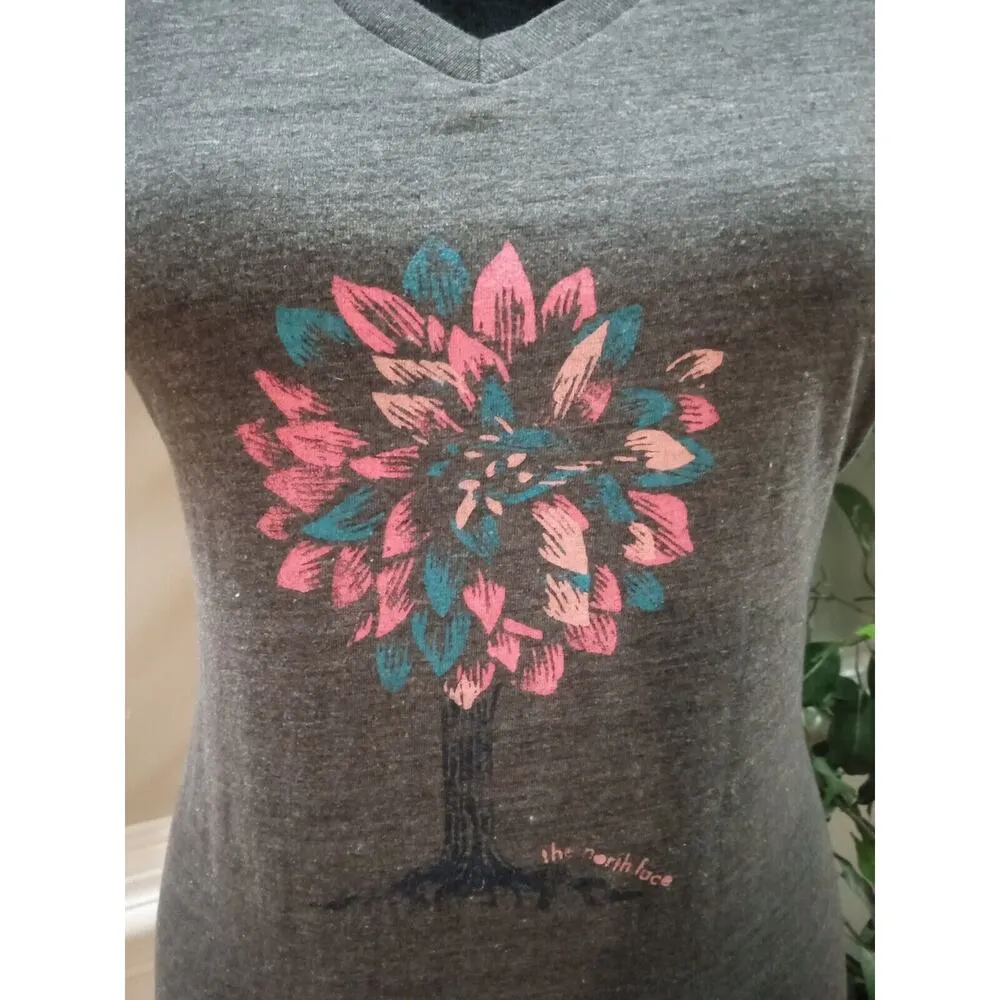 The North Face Women's Gray Slim Fit V Neck Short Sleeve Top Blouse Size Medium - Image 3