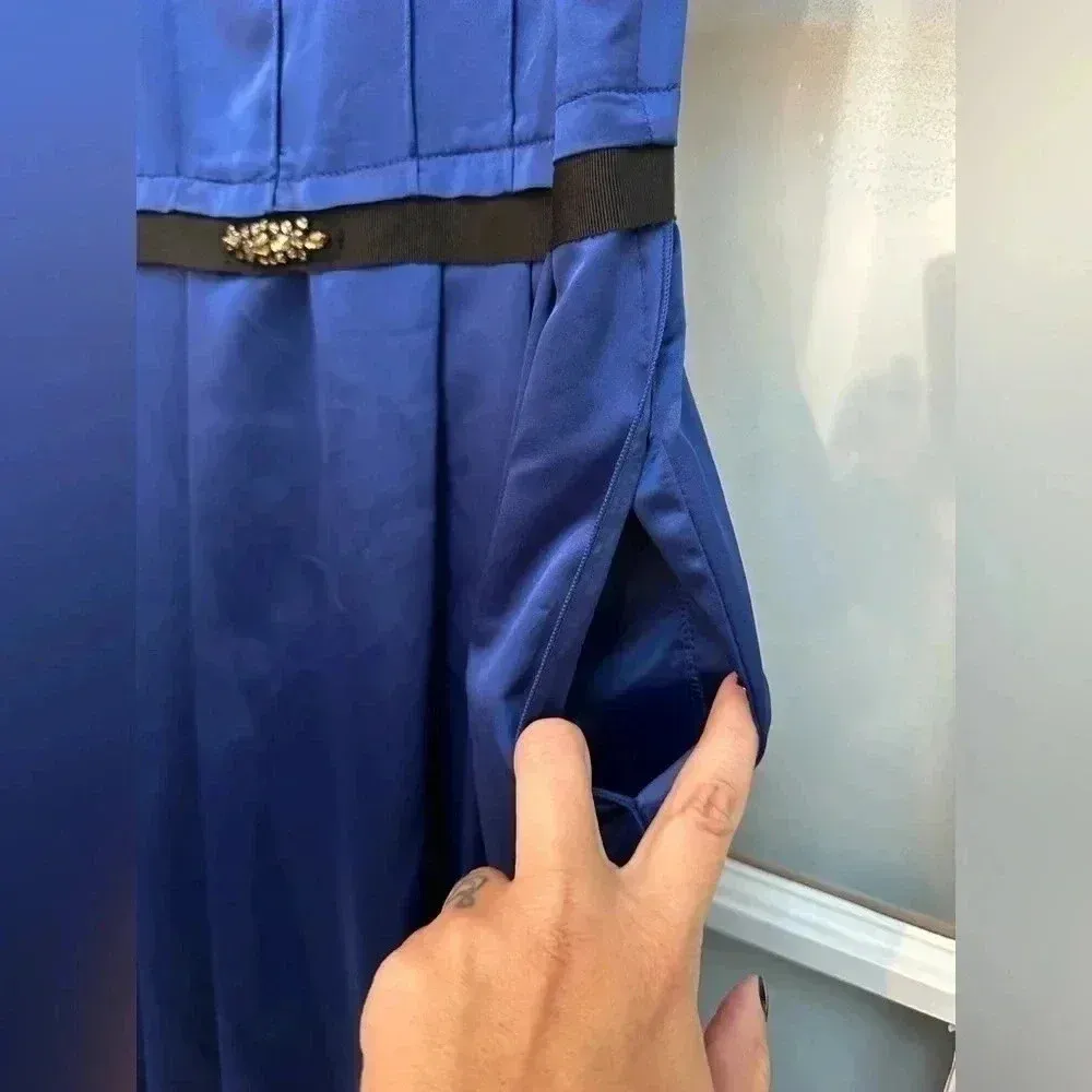 Simply Vera Vera Wang Blue Black Bejeweled Waist Detail Cocktail Dress Size 8 - Image 9